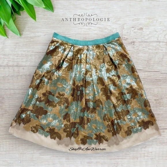 Anthropologie Eva Franco floral sequin tulle a-line skirt *shop@iamwarrior - Picture 5 of 10